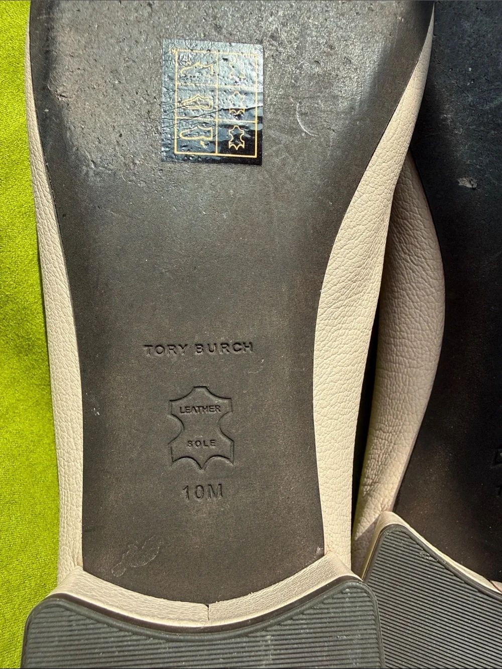 Tory Burch Beige Leather Logo Ballet Flats